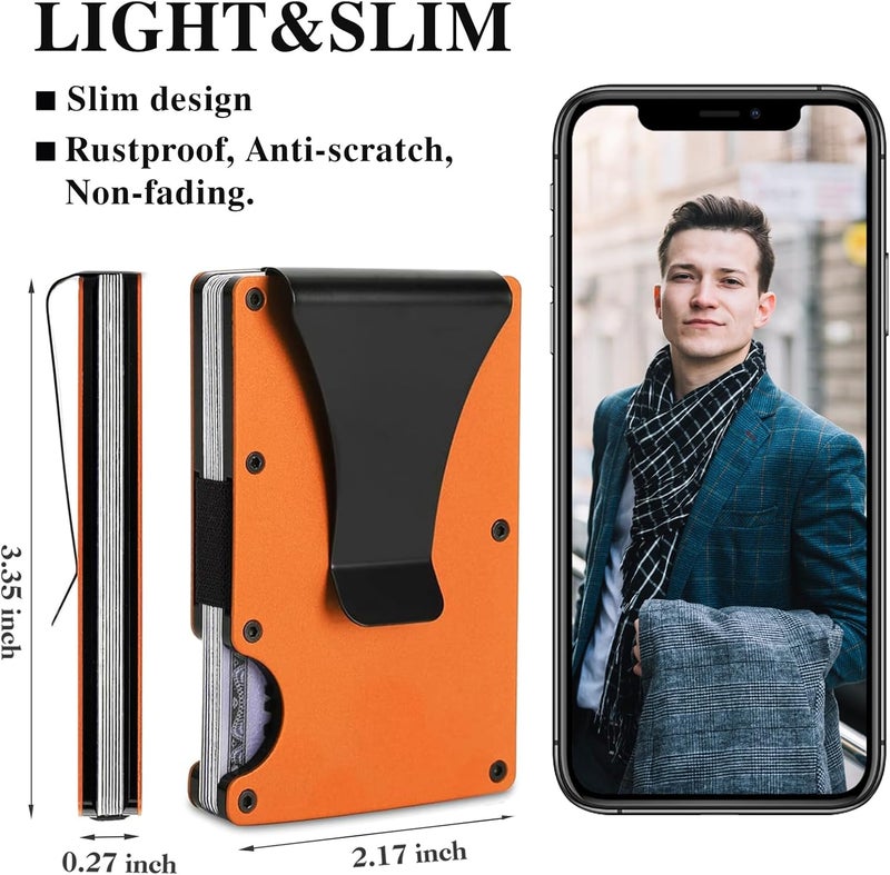 YLFYLFUP Minimalist Wallet with RFID Blocking for Men,Slim Credit Card Holder with Aluminum Money Clip Wallet for Men and Women,Metal Wallets for Mens Front Pocket as Gifts (Orange) - Image 4